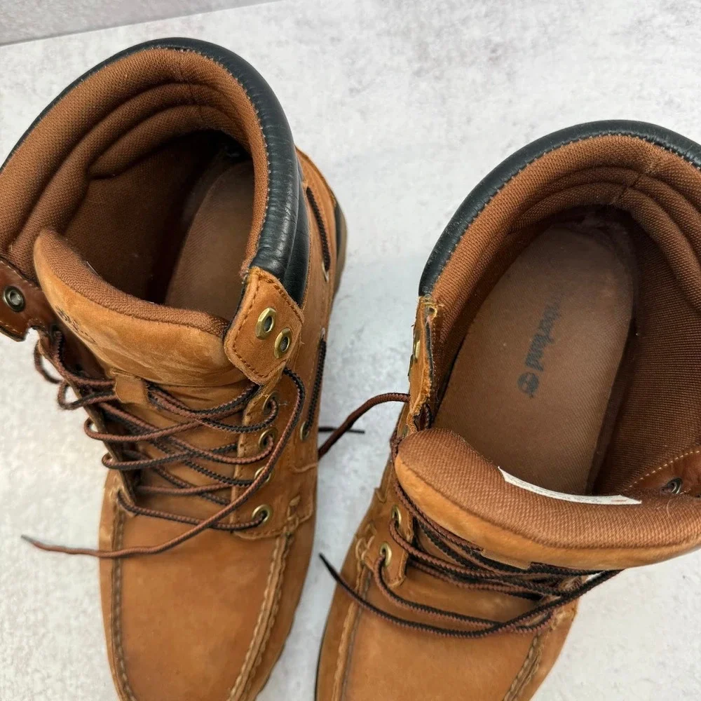 Timberland Oakwell 7-Eye Moc Toe Boots Mens 10.5 Brown Leather Mid Lug Shoes
